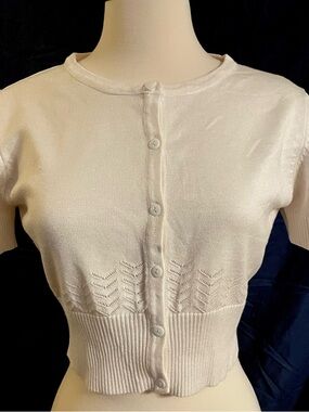 Ivory Knit Button-Up Crop Cardigan
